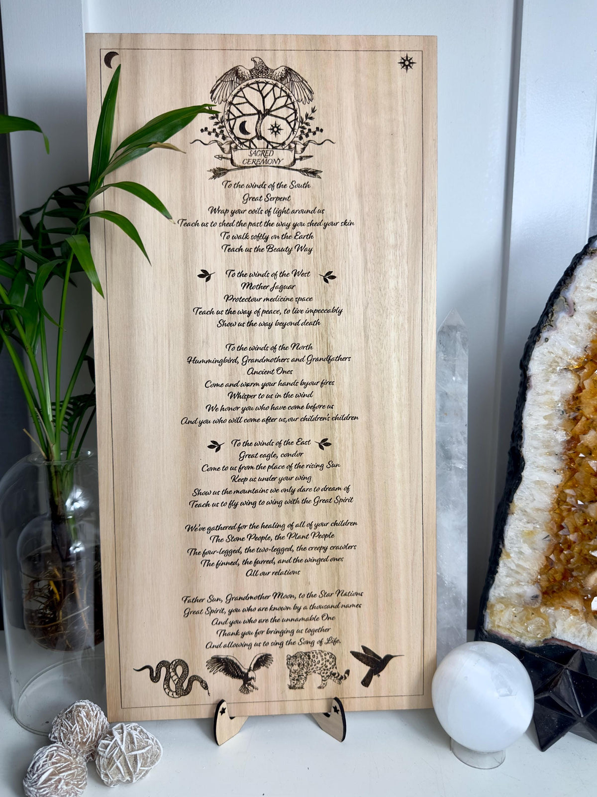 Shamanic 4 directions- opening scared space| Symbols wooden engraved | 40cm 15.7" available