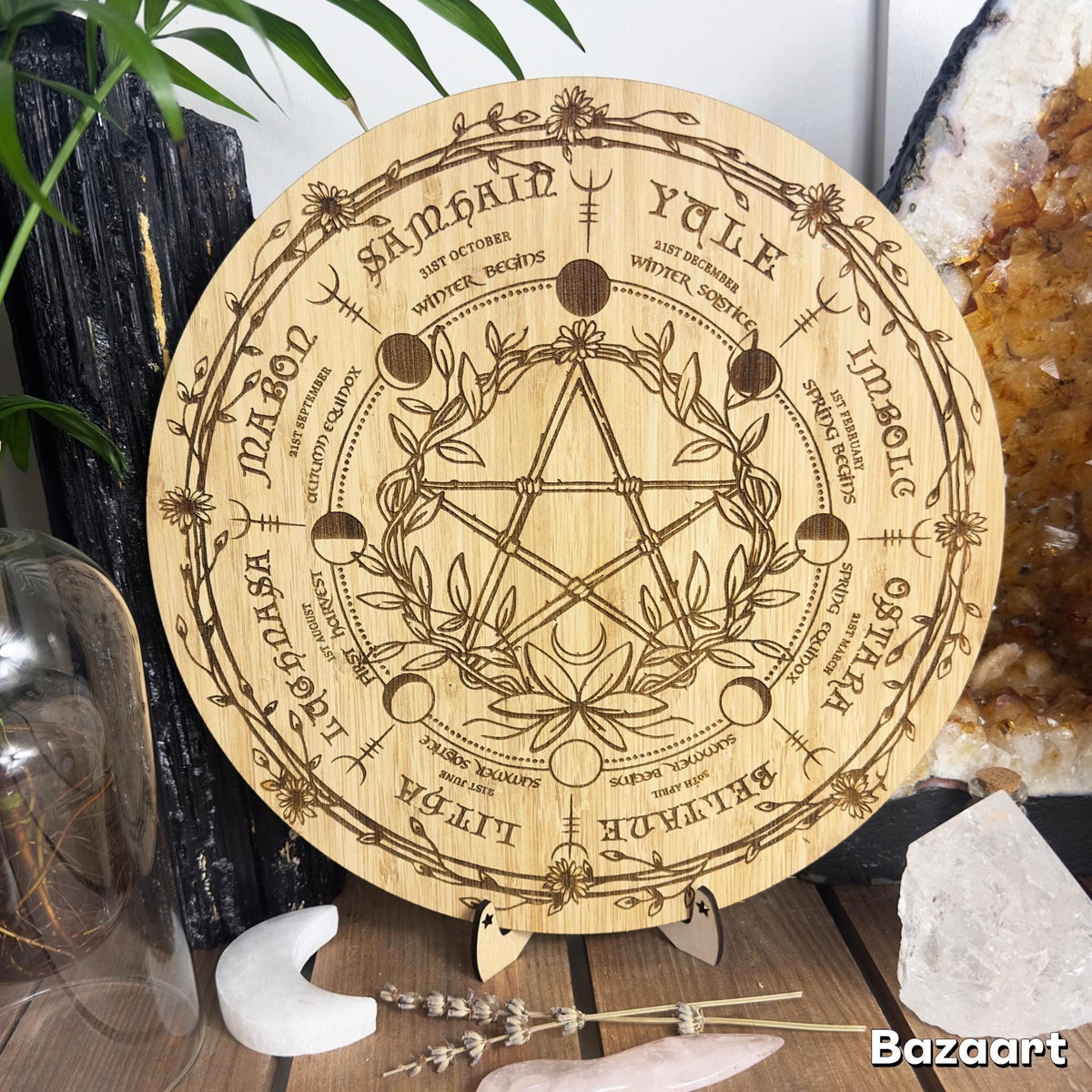 Floral pentagram | Wheel of the Year Board | Pagan Wiccan Calendar for Sacred Spaces & Altars, Custom design| 30+40cm 15.7" available