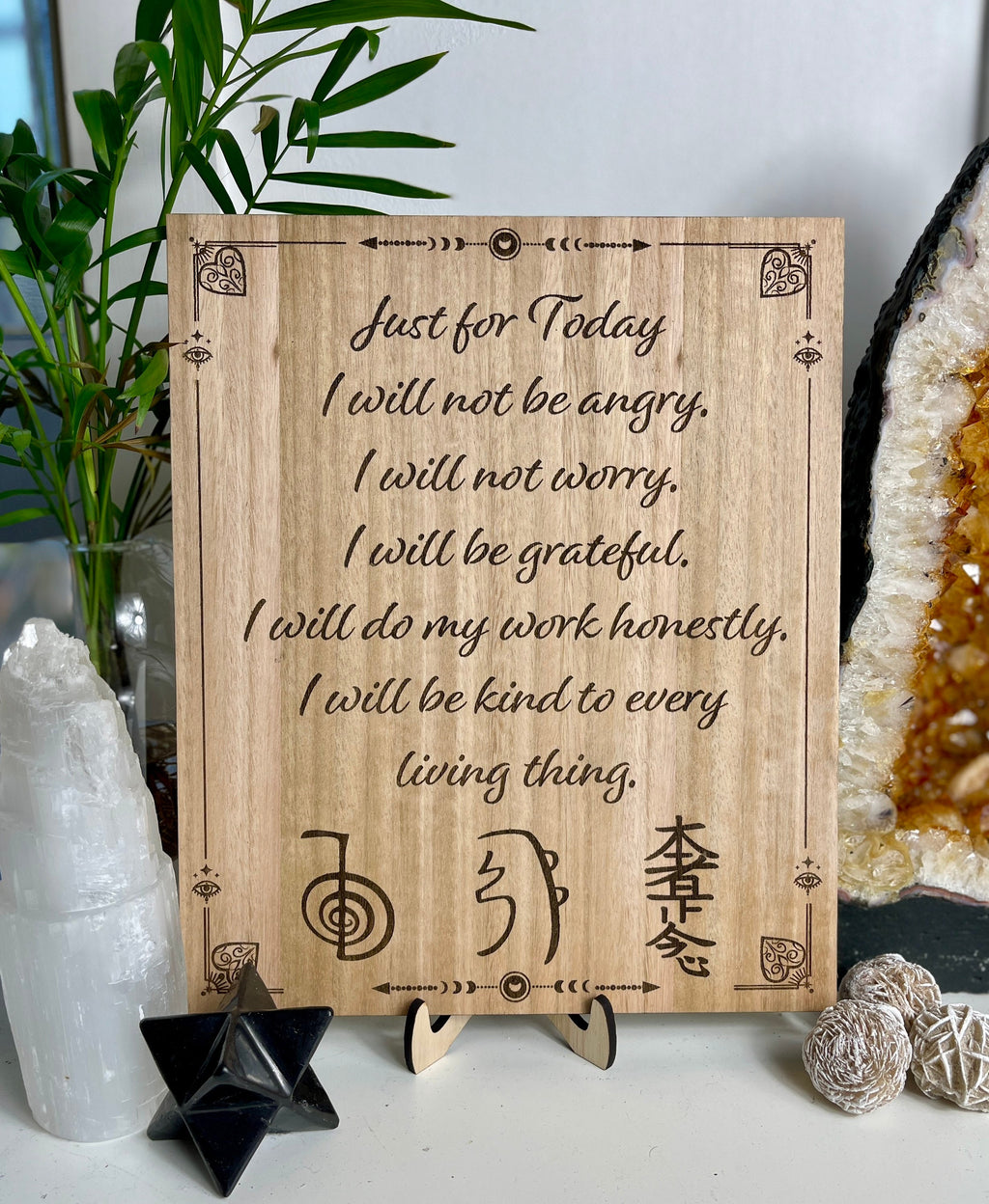 Reiki Principles | Symbols wooden engraved stand | 30+40cm 15.7" available