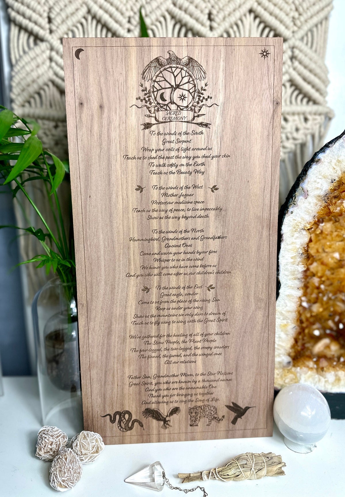 Shamanic 4 directions- opening scared space| Symbols wooden engraved | 40cm 15.7" available