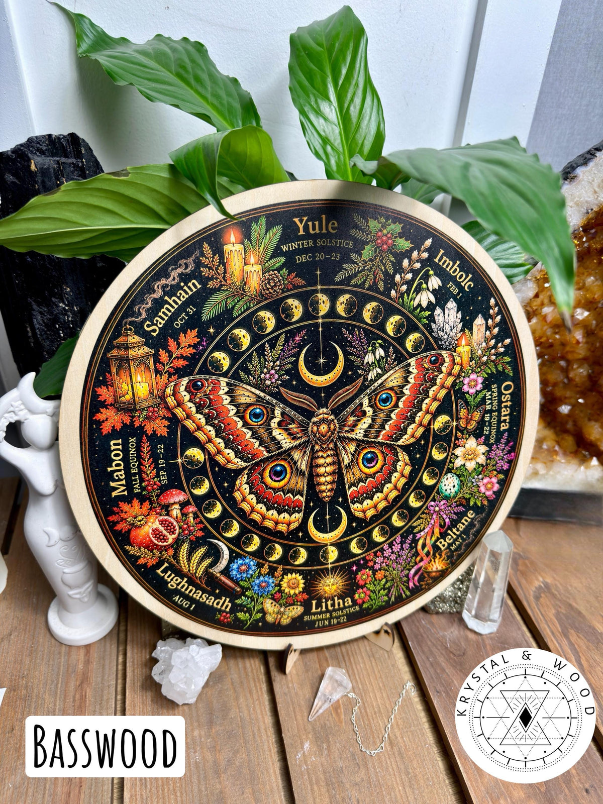 Moth + Moon Wheel of the Year Board | Wiccan Pagan Calendar | Witch Altar Decor | Sabbat Wheel | Northern & Southern Hemisphere