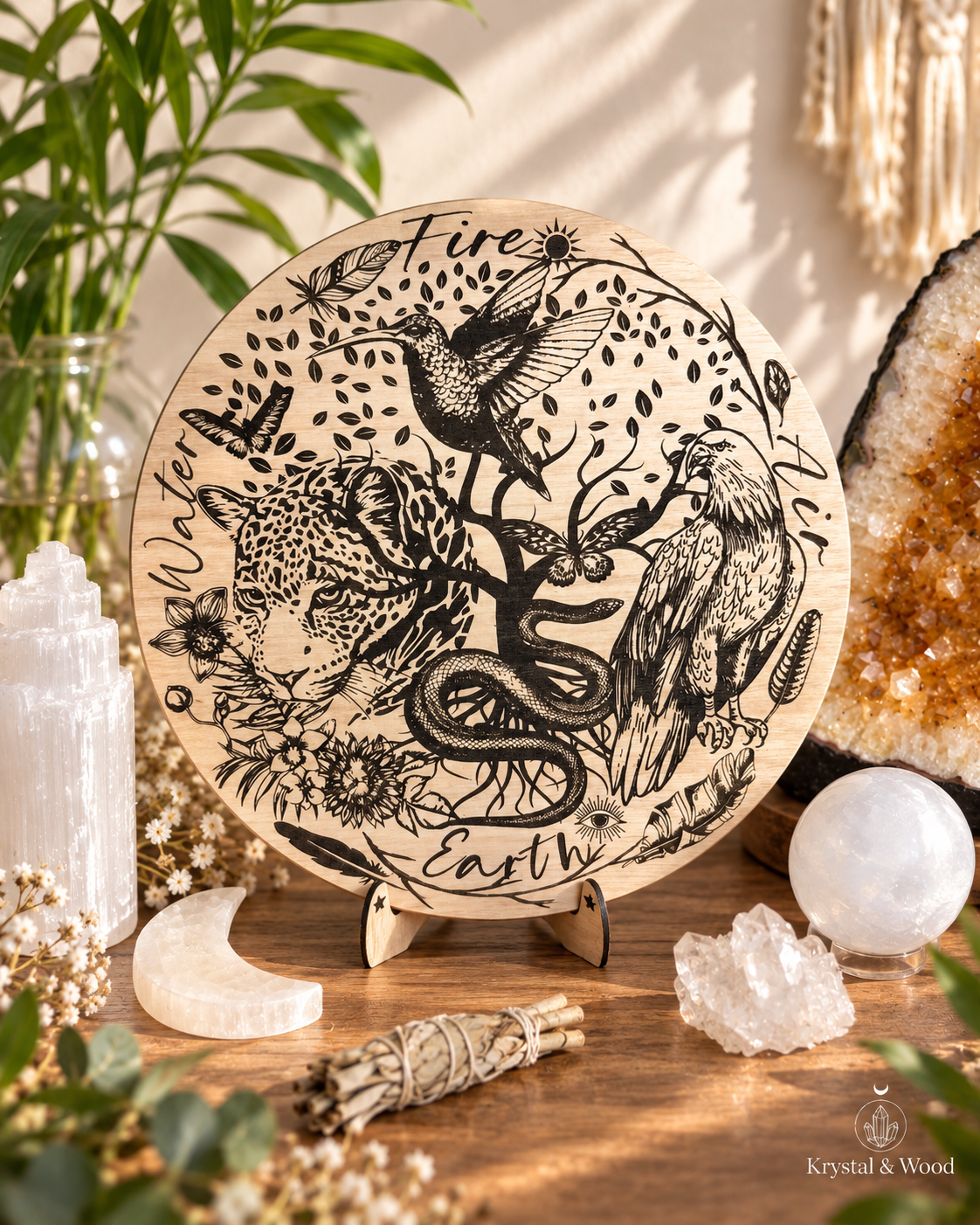 Round Shamanic 4 directions board | Serpent | jaguar | hummingbird | Eagle condor- locally designed and made | 30+40cm 15.7" available