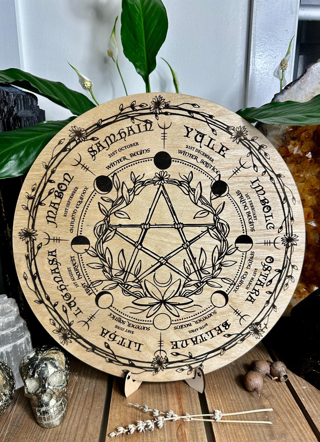 Floral pentagram | Wheel of the Year Board | Pagan Wiccan Calendar for Sacred Spaces & Altars, Custom design| 30+40cm 15.7" available