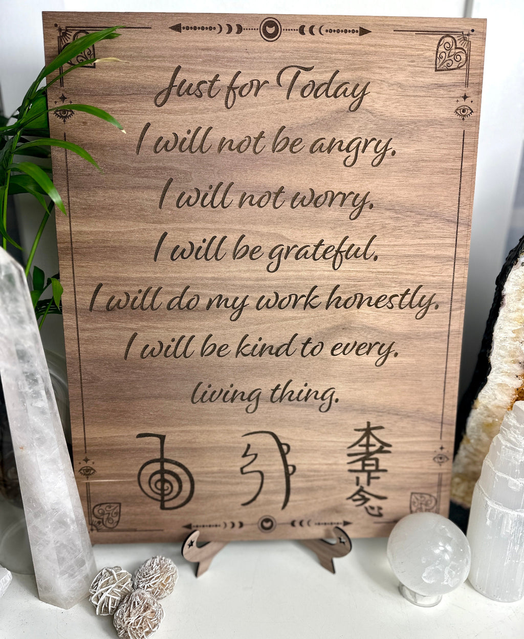 Reiki Principles | Symbols wooden engraved stand | 30+40cm 15.7" available