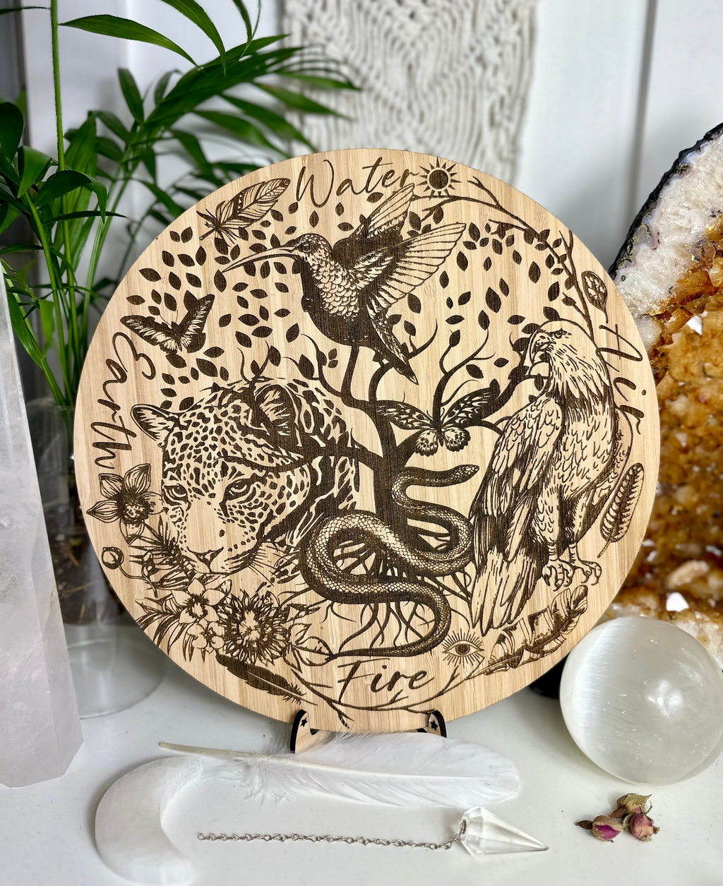 Round Shamanic 4 directions board | Serpent | jaguar | hummingbird | Eagle condor- locally designed and made | 30+40cm 15.7" available