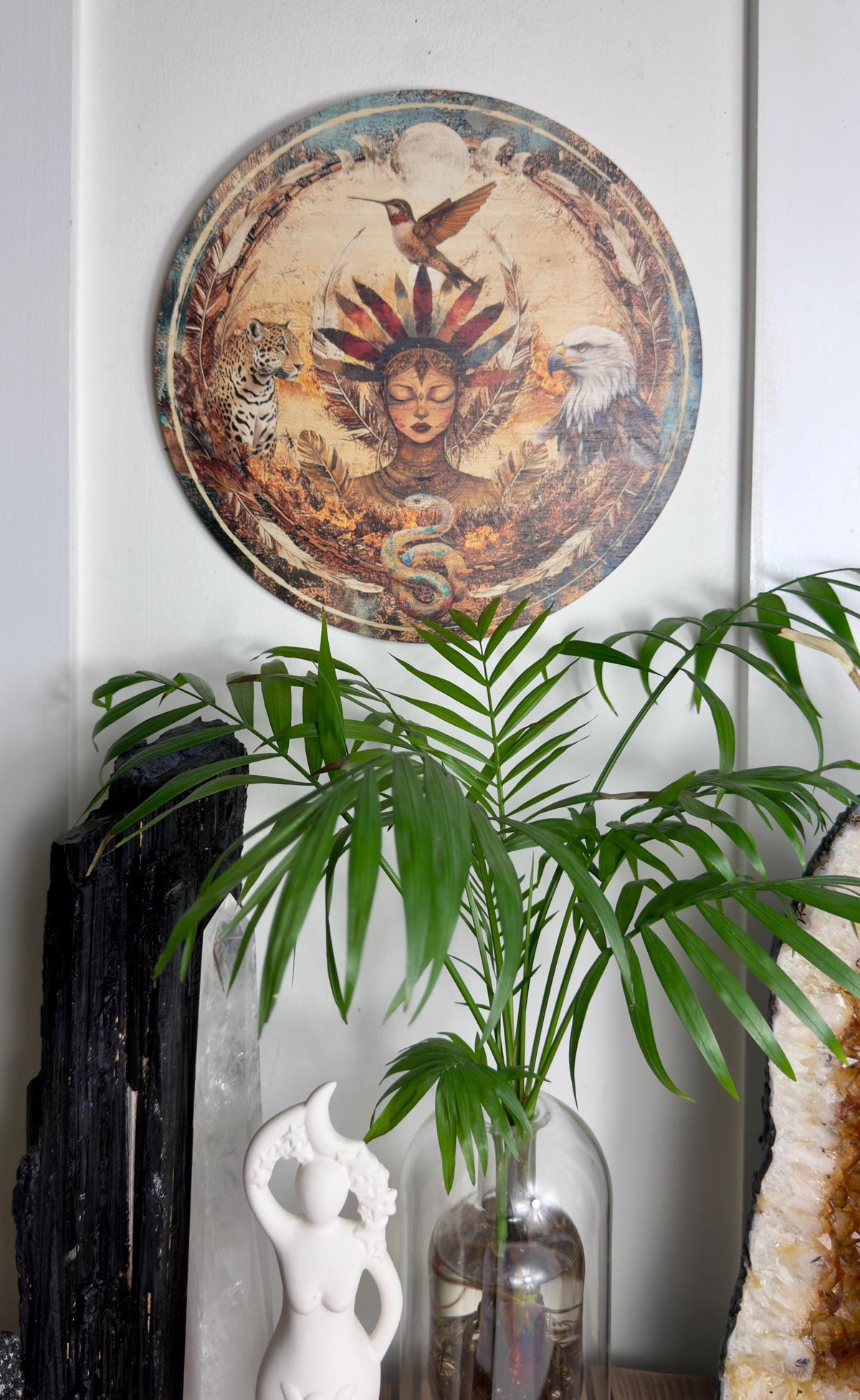 Shamanic wheel | 4 directions +  pachamama | jaguar, eagle, hummingbird, snake, 4 winds, printed bamboo - Locally made