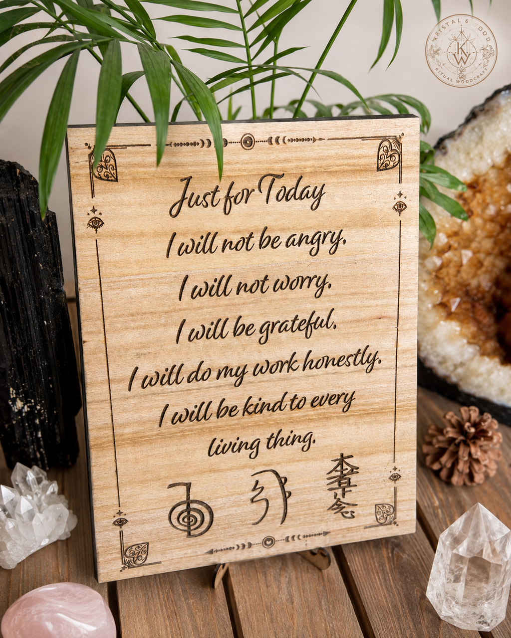 Reiki Principles | Symbols wooden engraved stand | 30+40cm 15.7" available