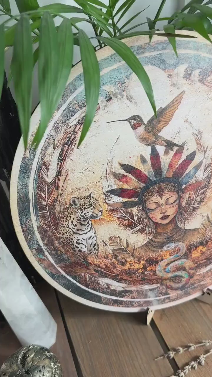 Shamanic wheel | 4 directions +  pachamama | jaguar, eagle, hummingbird, snake, 4 winds, printed bamboo - Locally made